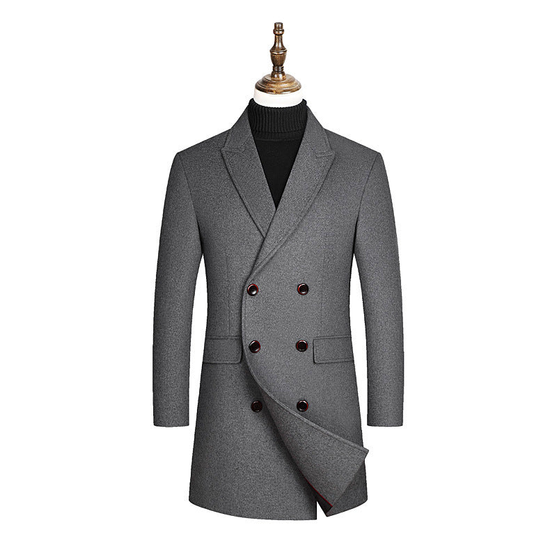 Men's Wool Mid-length Double-Breasted Jacket
