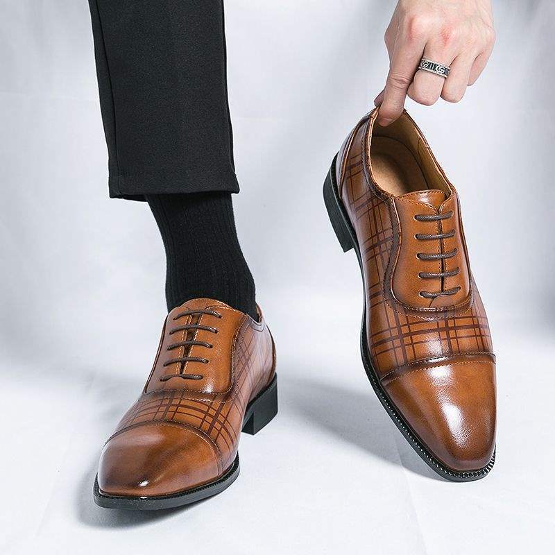 Men’s Square Toe Leather Shoes – Breathable British Business Style